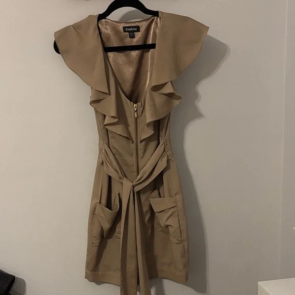 Bebe Beige Ruffle Mini Dress - Picture 1 of 4